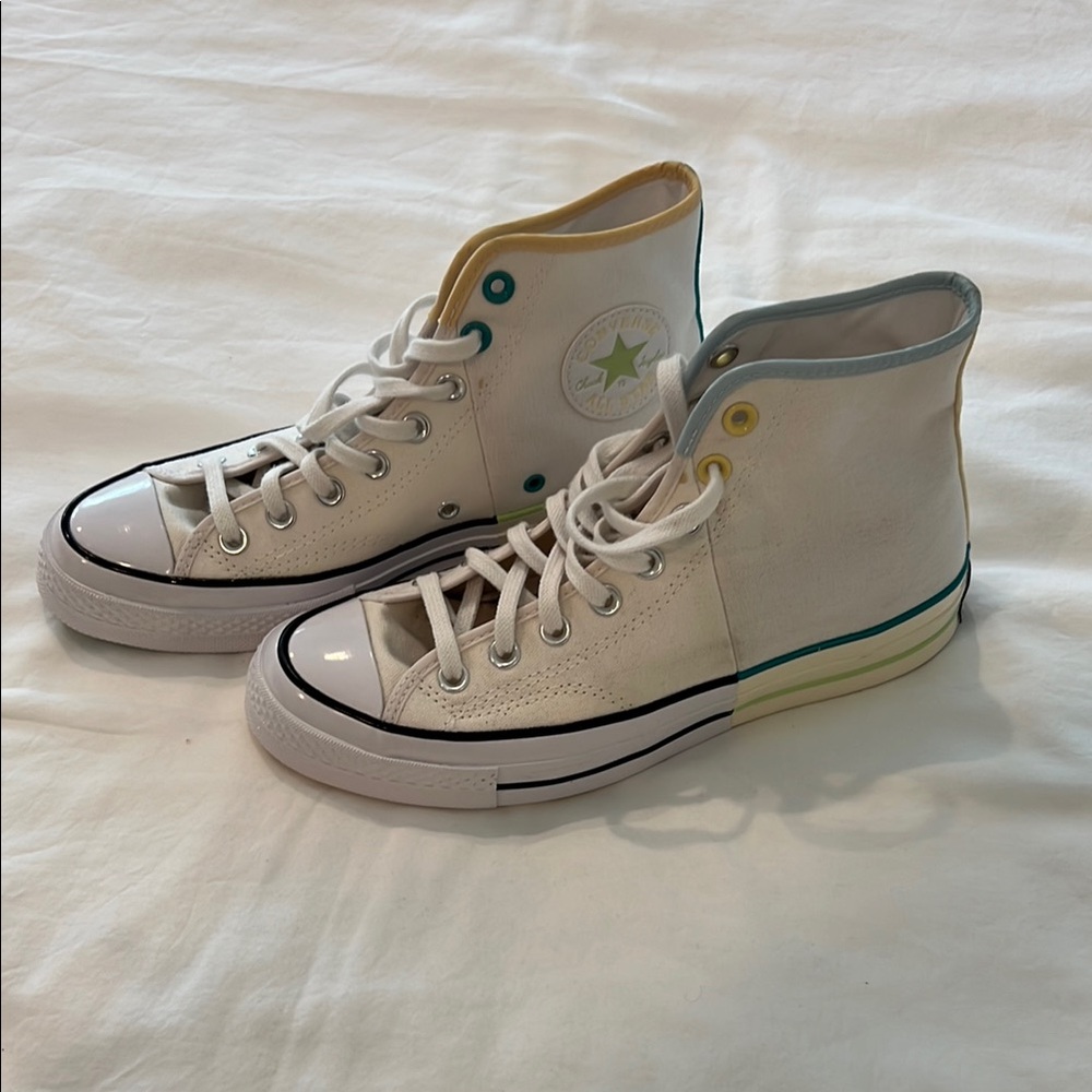 Converse High-Top Canvas Sneakers in White with Multicolor Trim NWOT